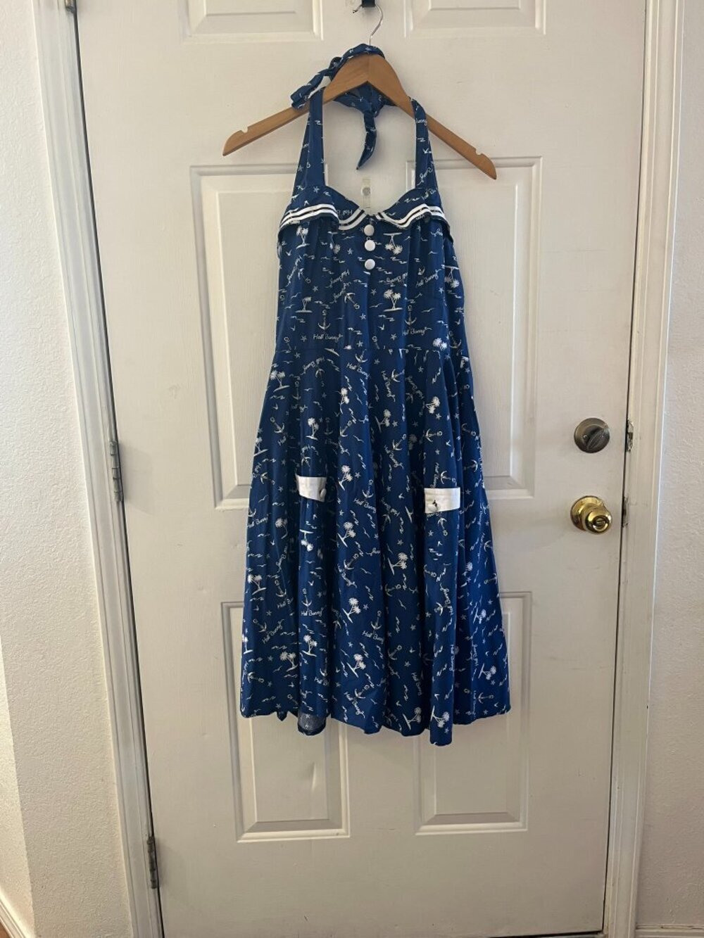 Hell Bunny Vixen Nautical Retro Summer Beach Halter Sailing 50's Dress Sz Med - Picture 6 of 10